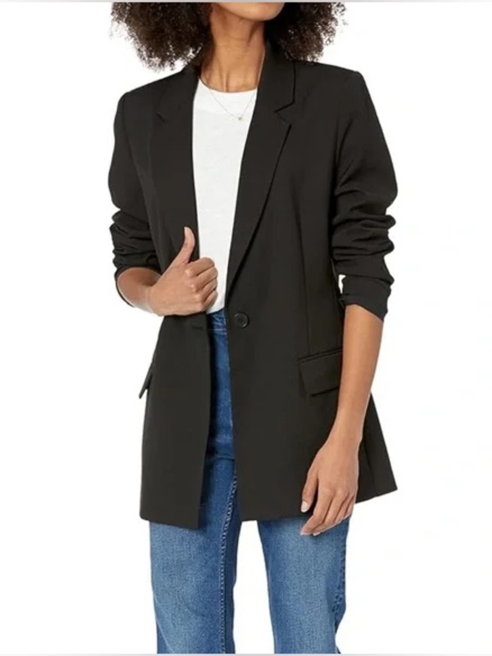 The Drop Blake Long Blazer | XXS | Black Tailored Longline Minimalist Blazer NWT